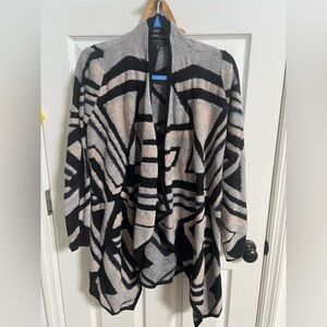 Lucky Brand Black and Gray Intarsia Patterned Cardigan, Geometric, Boho, Aztec